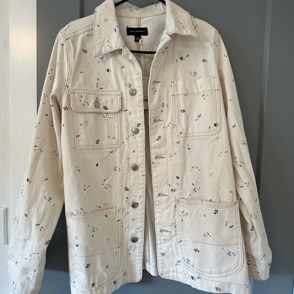 Folk Art Ditsy Floral Utility Jacket - Cream with Blue & Rust Accents